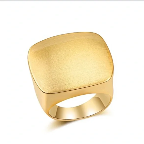 Gold Signet Ring with Matte Finish and Bold Statement Ring Design; New!